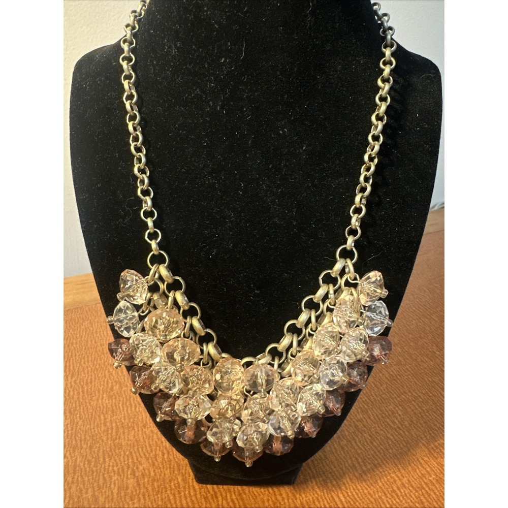 Lucite‎ 3 Colors Crystal Statement Necklace Antiqued Brass Link Chain Adjustable